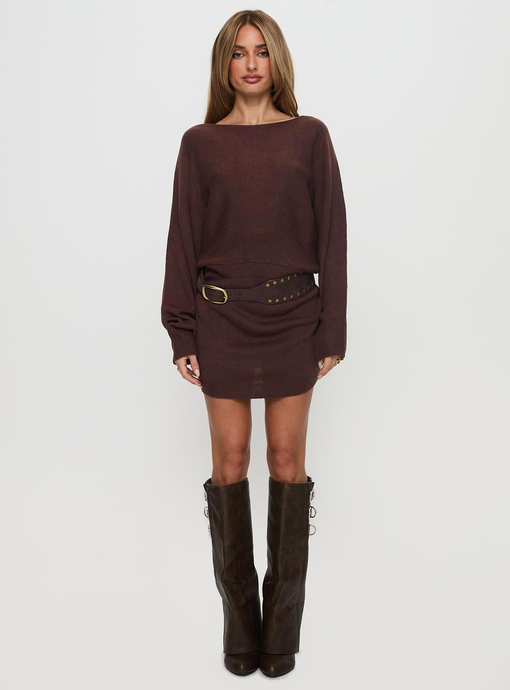 Bellamie Long Sleeve Mini Dress Chocolate