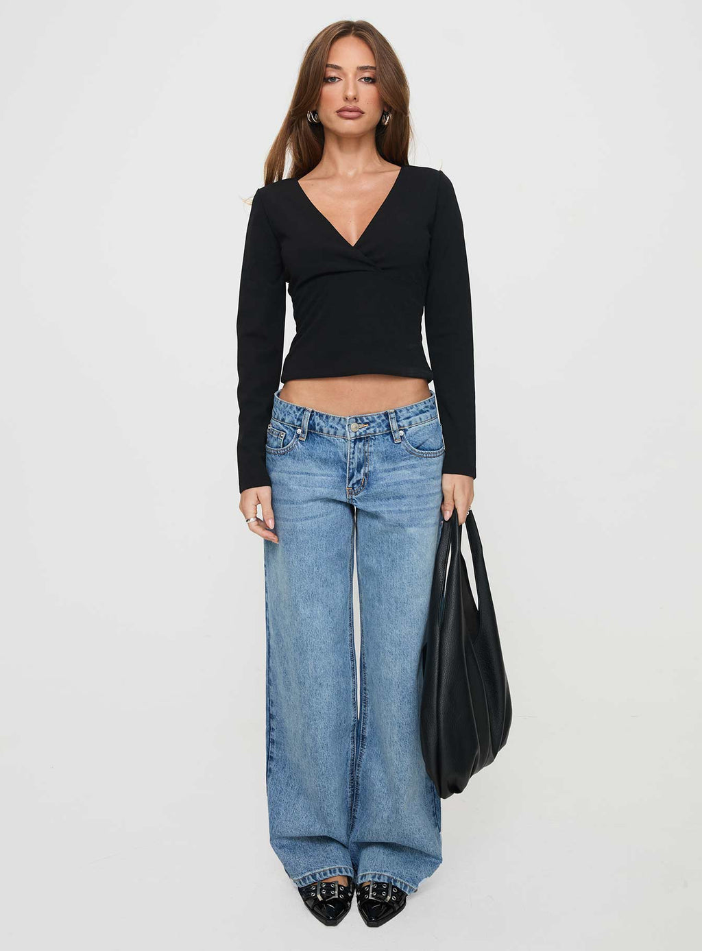 Ferris Two-toned Mid Rise Straight Leg Jeans Blue Wash Denim