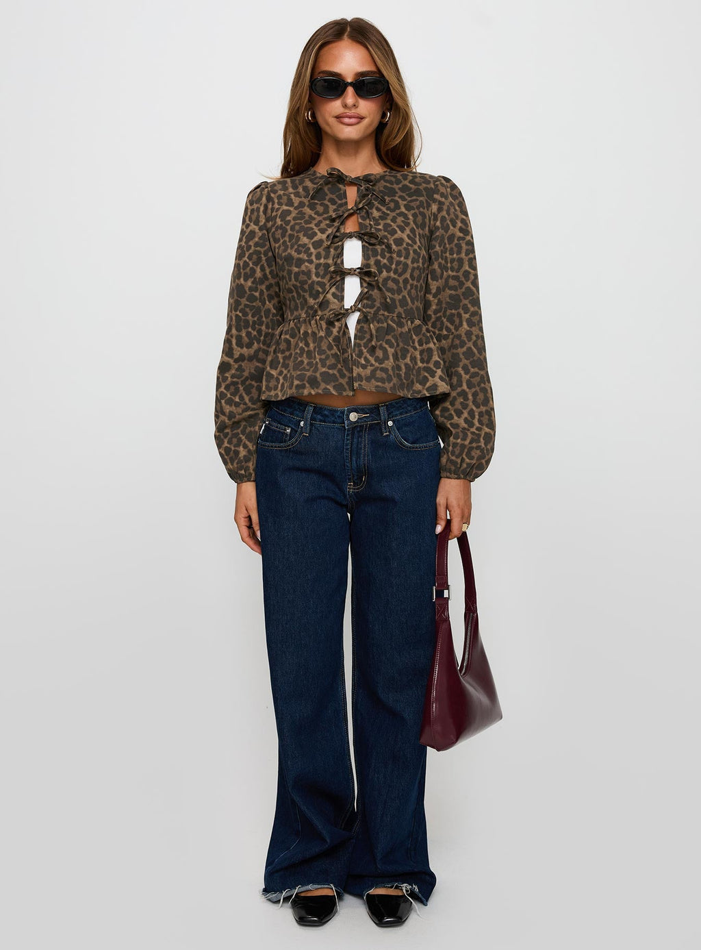 Recognize Tie Detail Long Sleeve Top Leopard