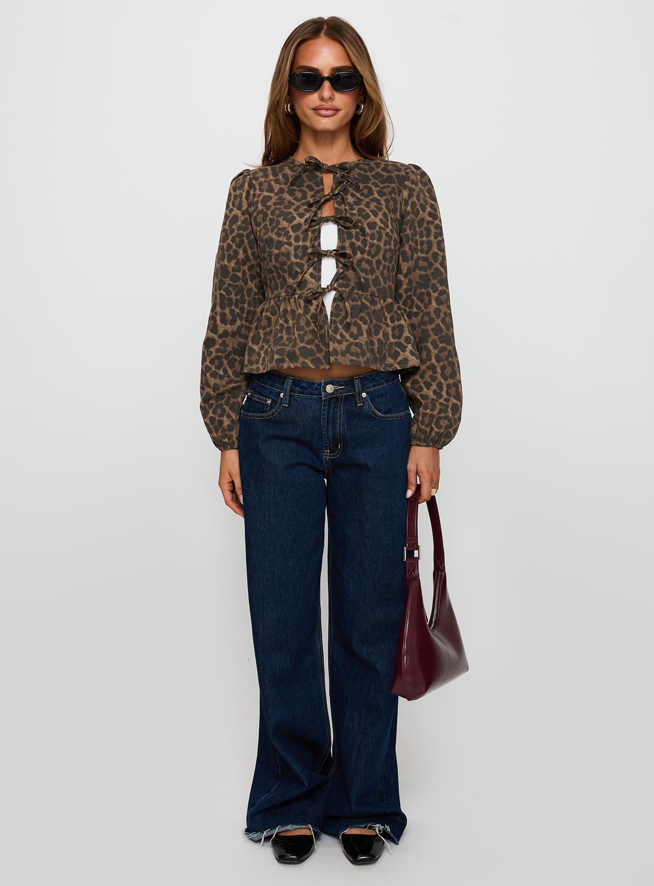 Recognize Tie Detail Long Sleeve Top Leopard