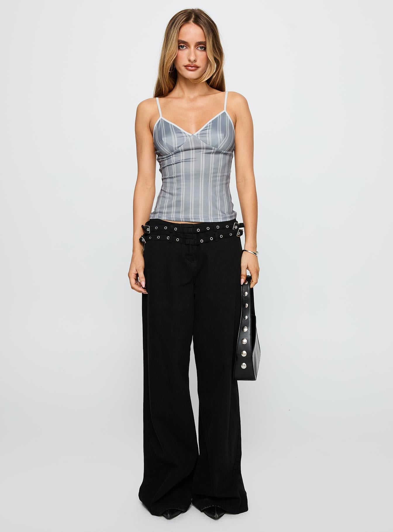 Baccarat Mid Rise Wide Leg Belted Jeans Black