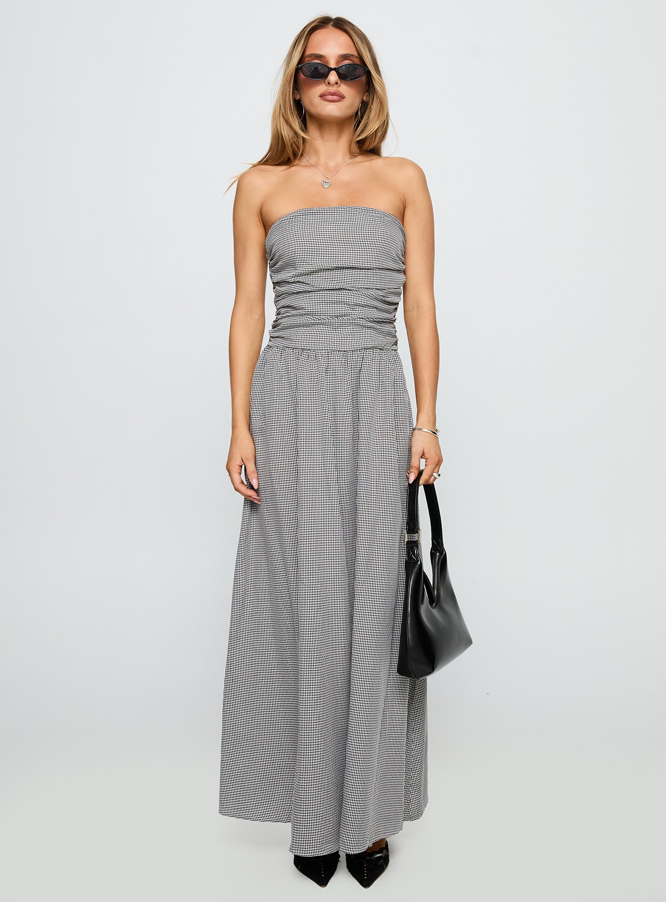 Arkadia Strapless Maxi Dress Black / White Check