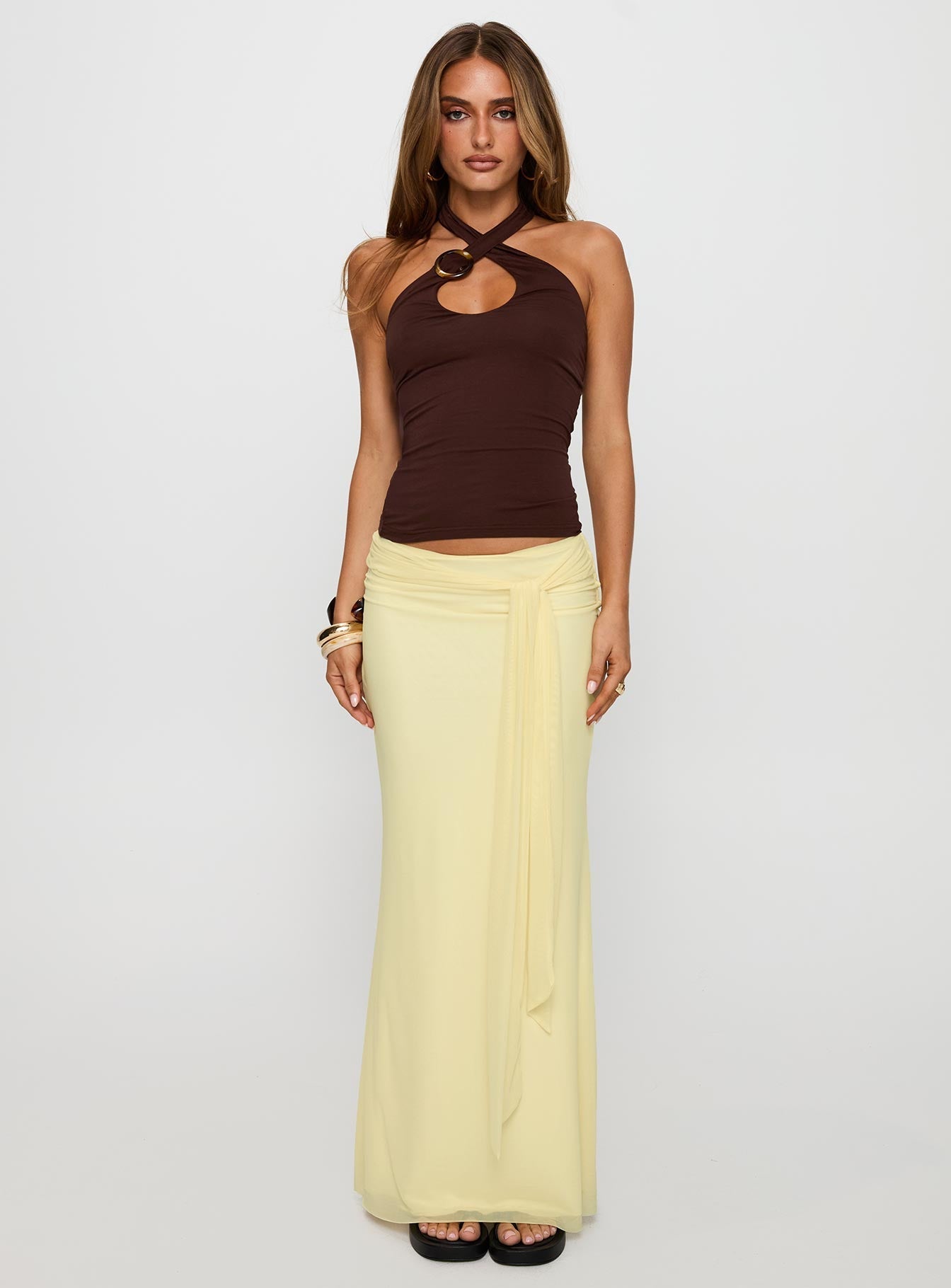 Caviar Tie Maxi Skirt Lemon