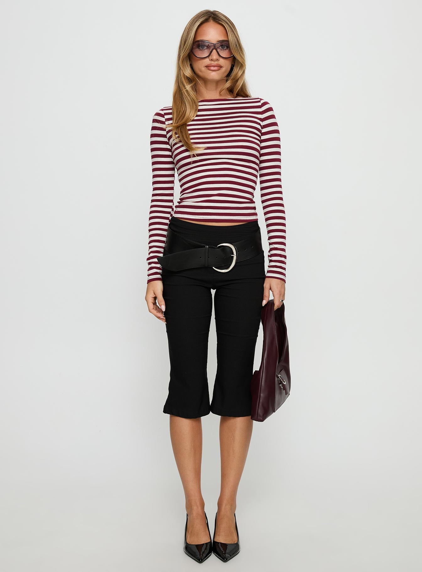 Derrica Long Sleeve Top Red / Grey Stripe