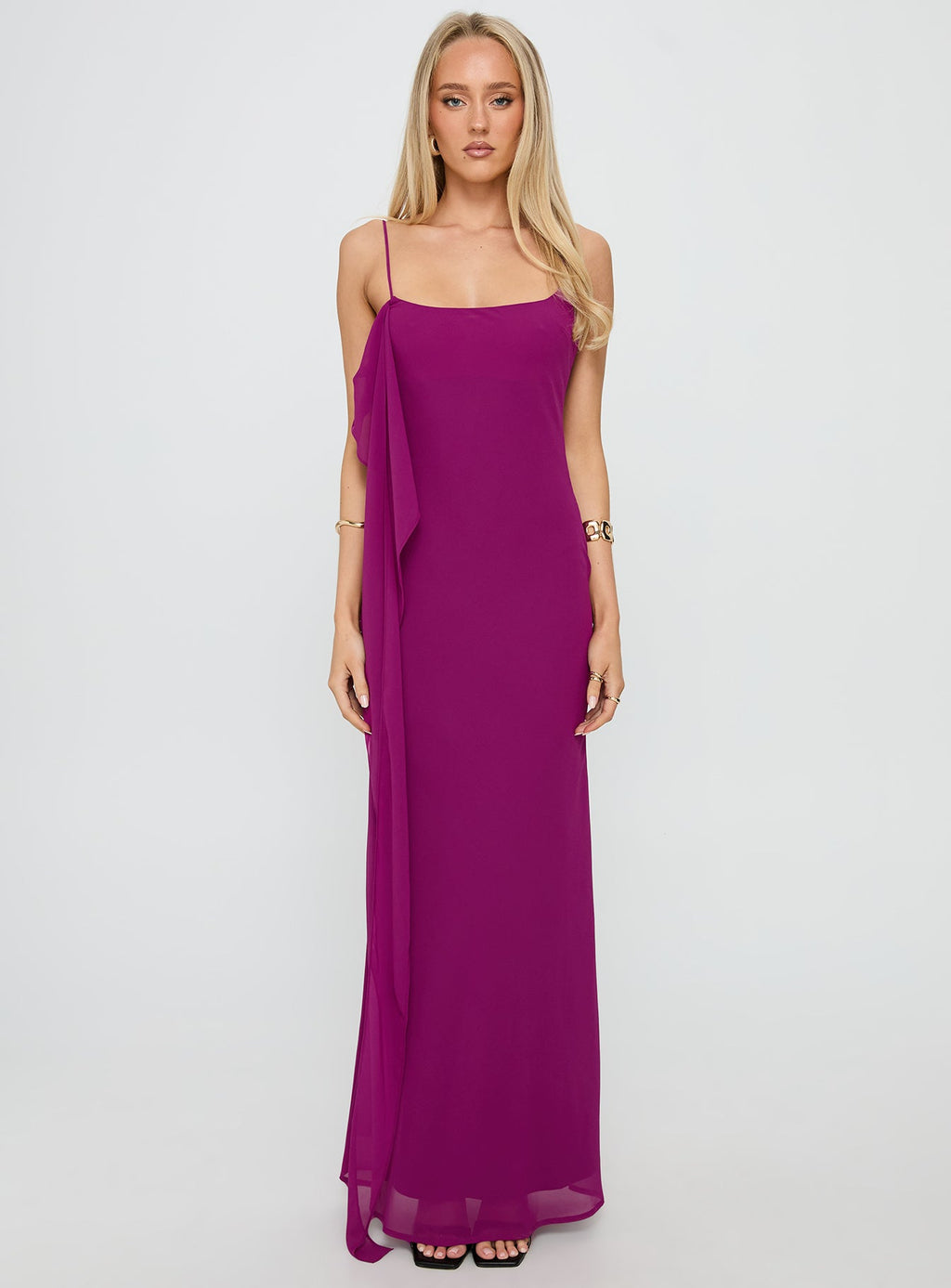 Syrina Cowl Neck Scarf Maxi Dress Berry