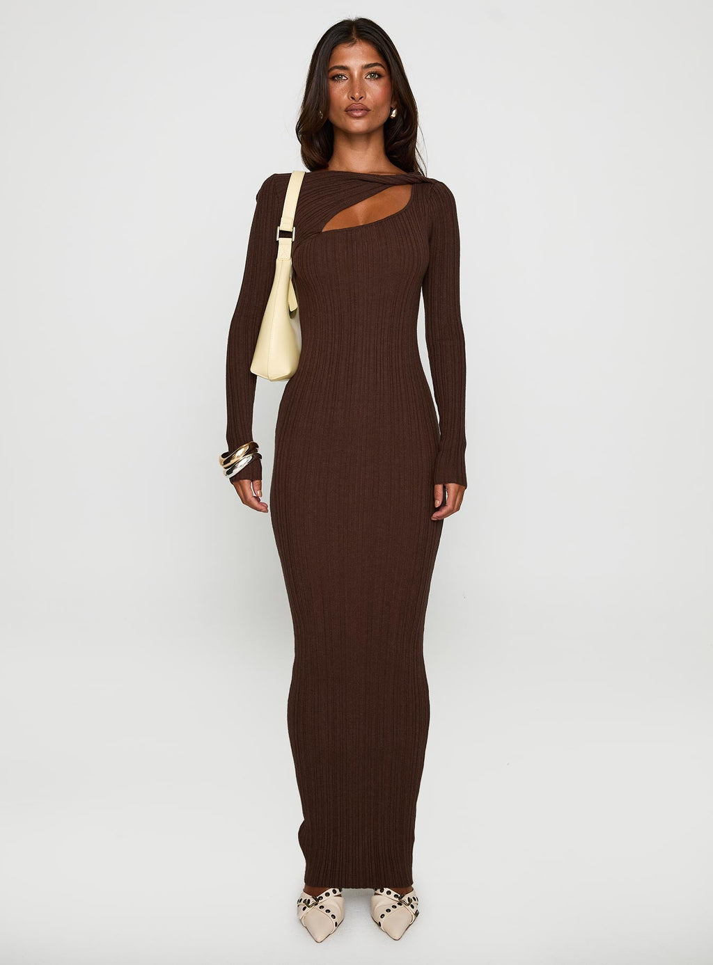 Gyselle Long Sleeve Maxi Dress Brown