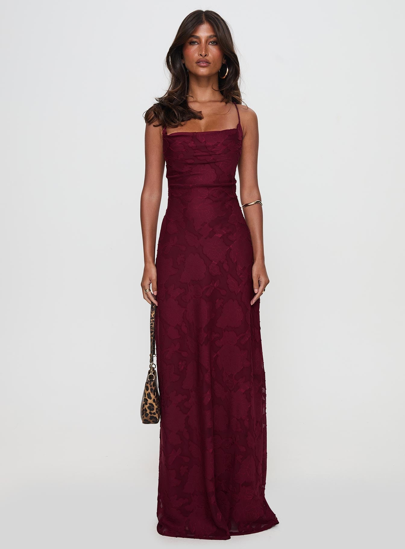 Celena Maxi Dress Burgundy Burnout