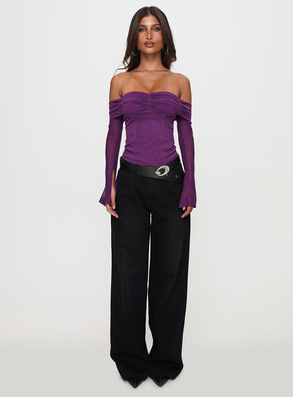 Wisterea Off Shoulder Long Sleeve Top Plum