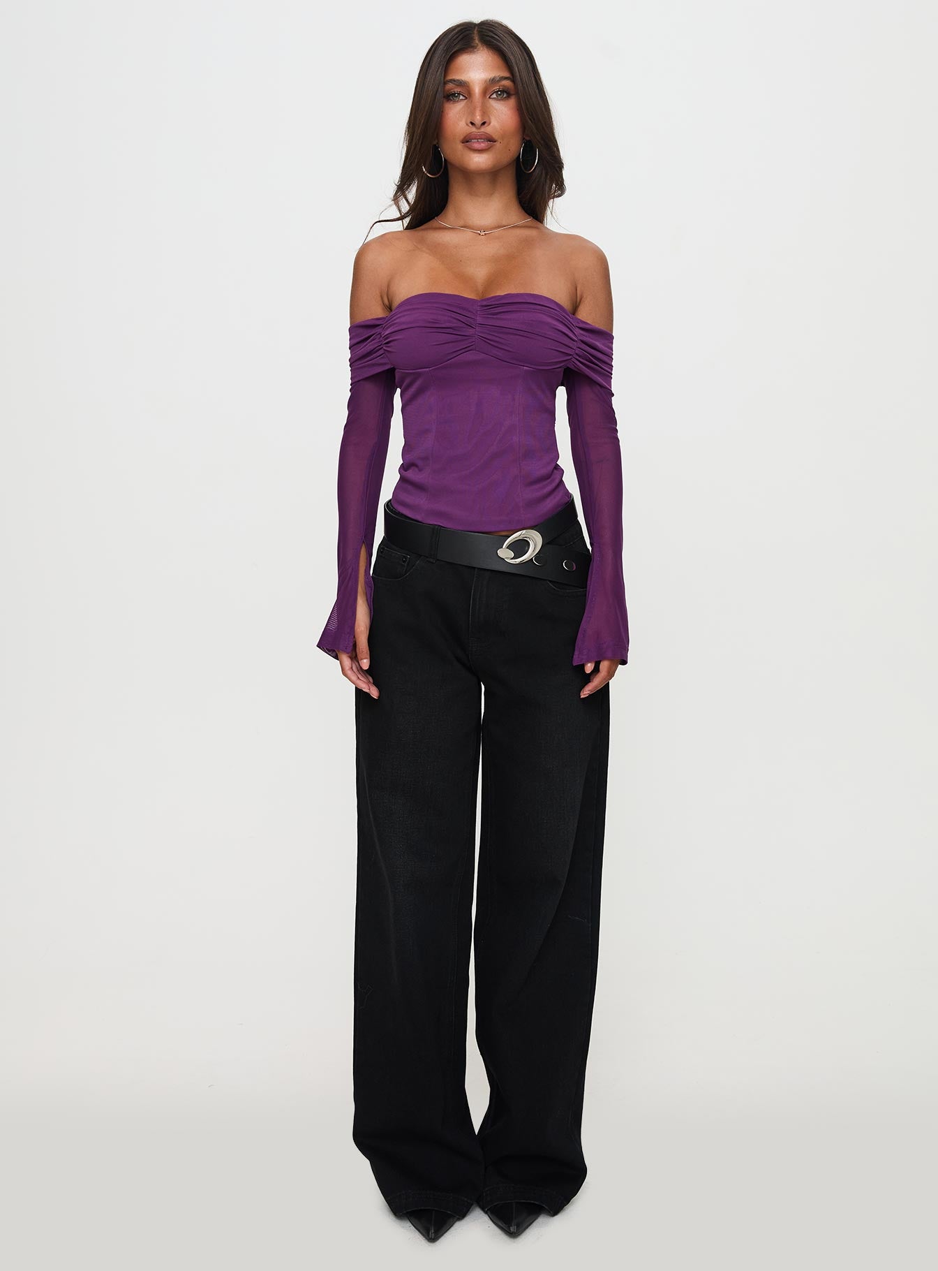 Wisterea Off Shoulder Long Sleeve Top Plum