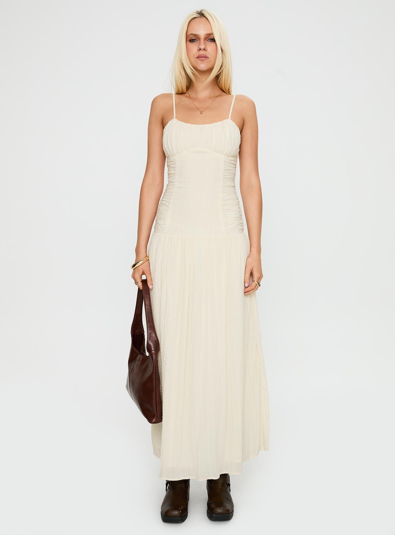 Quinley Shirred Maxi Dress Cream