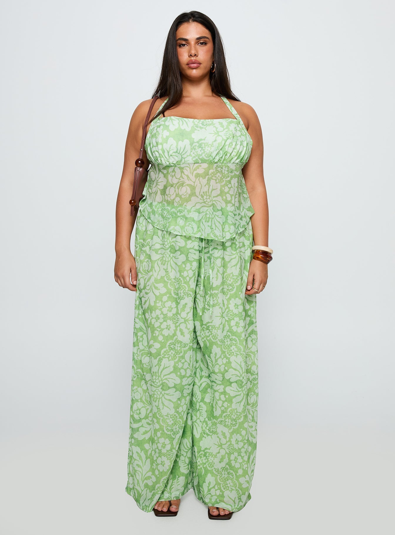 Finesse Pants Green Floral Curve