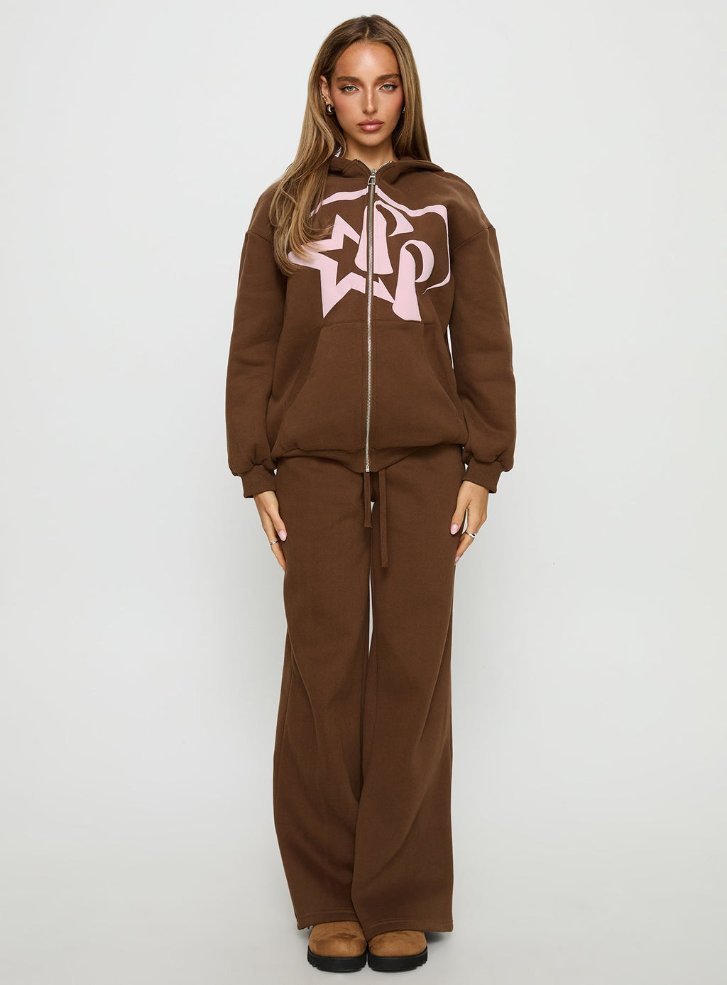 Princess Polly Stargirl Wide Leg Sweat Pants Brown