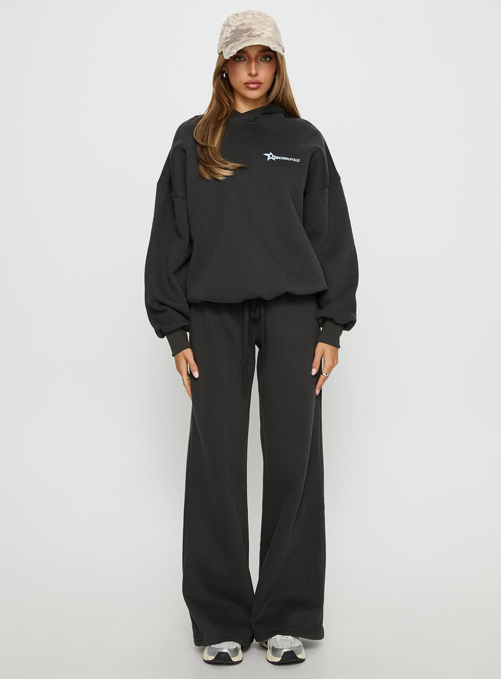 Princess Polly Stargirl Wide Leg Sweat Pants Charcoal