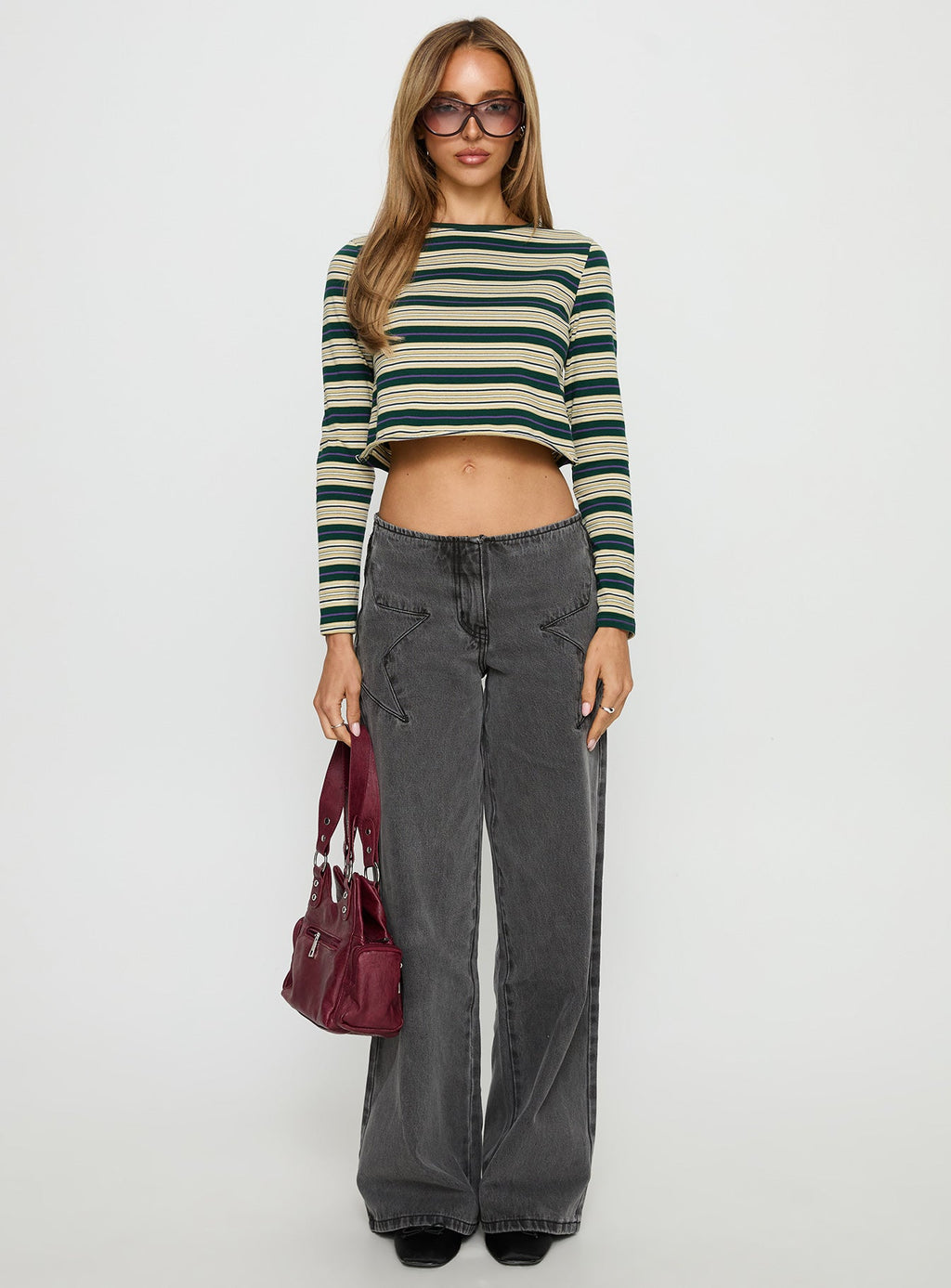 Bentlea Long Sleeve Top Green / Yellow Stripe