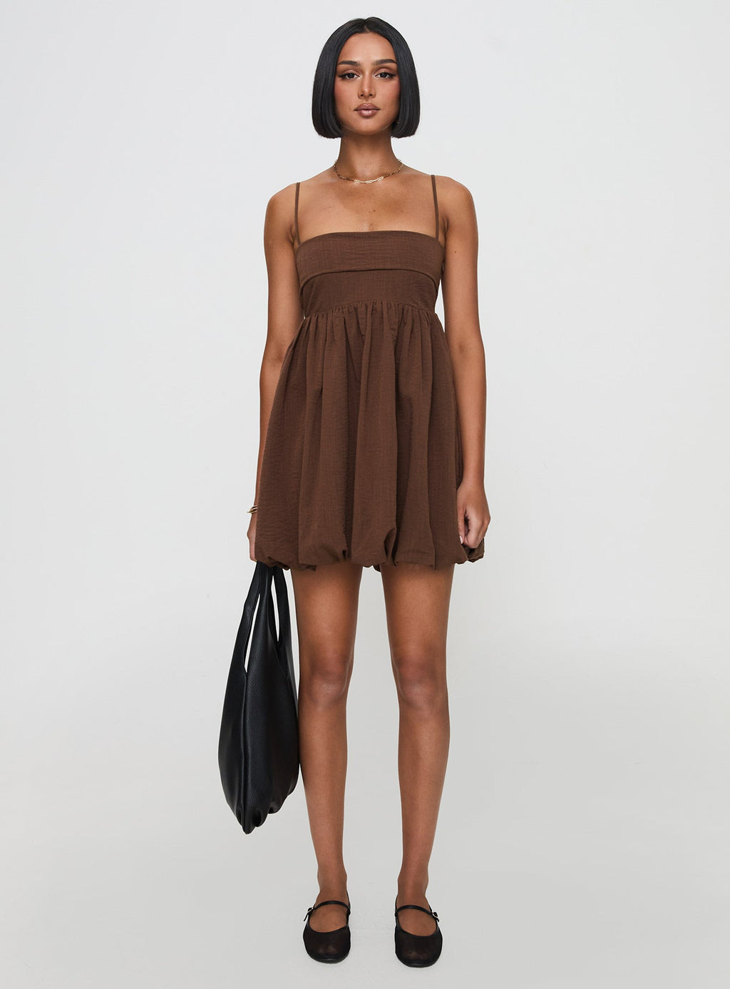 Layken Bubble Hem Mini Dress Chocolate