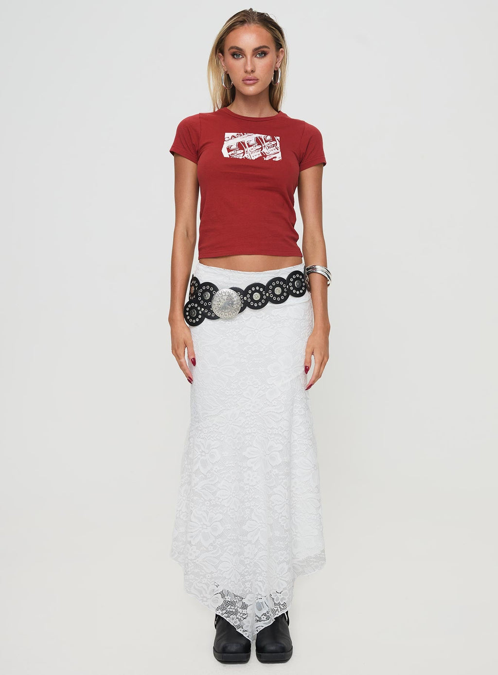 Cattanio Lace Midi Skirt White