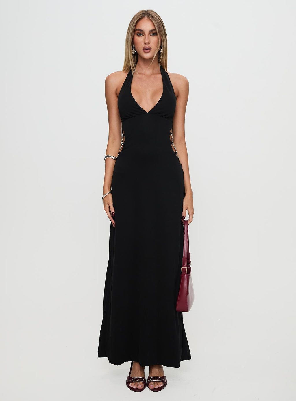 Make A Fortune Hardware Halter Maxi Dress Black