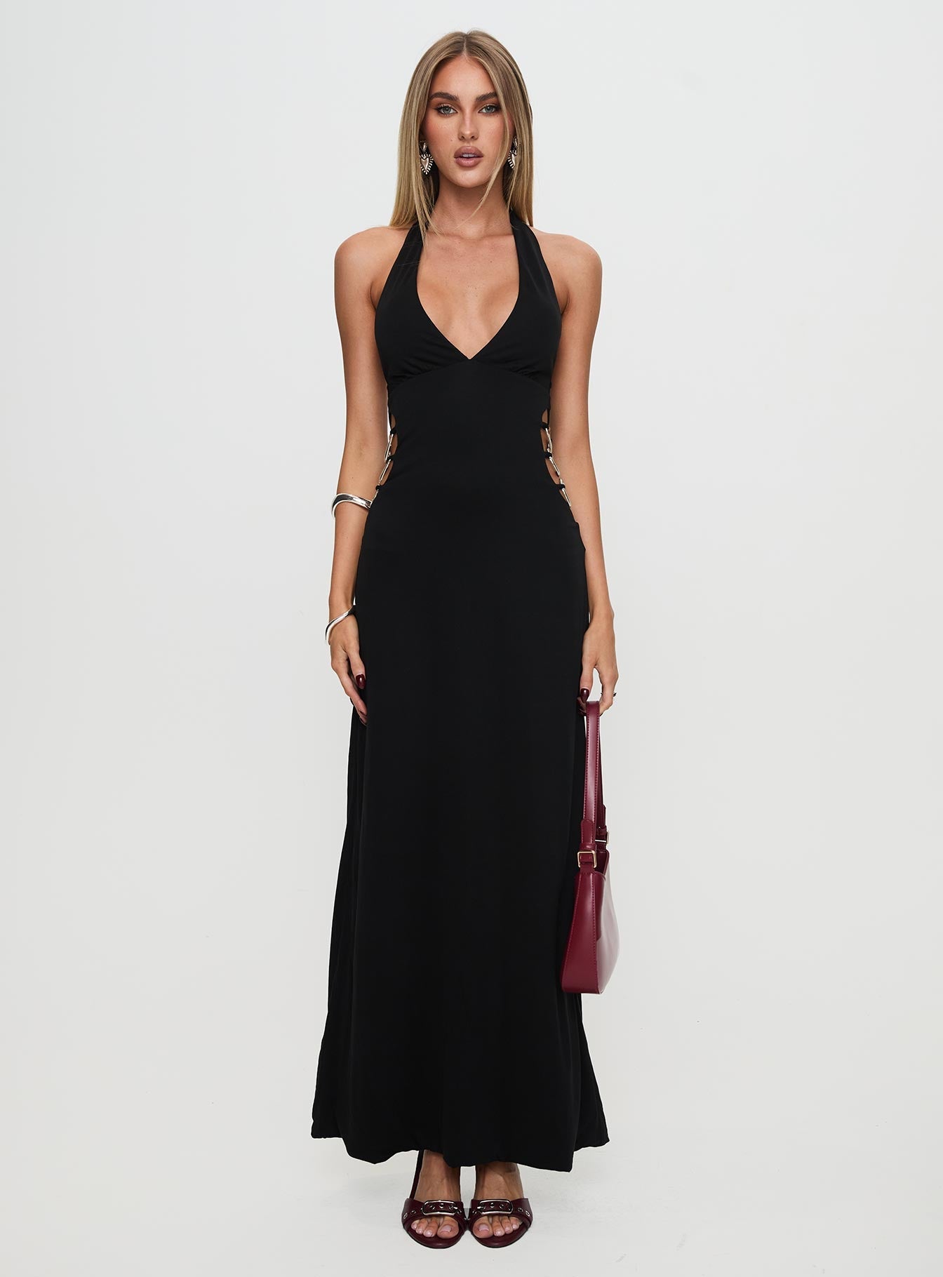 Make A Fortune Hardware Halter Maxi Dress Black