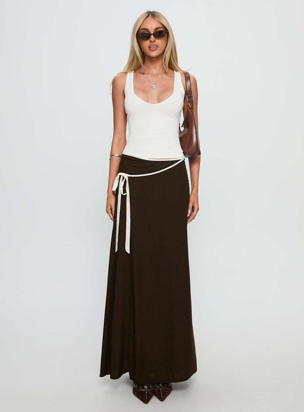 Keirah Contrast Wrap Maxi Skirt Chocolate / White