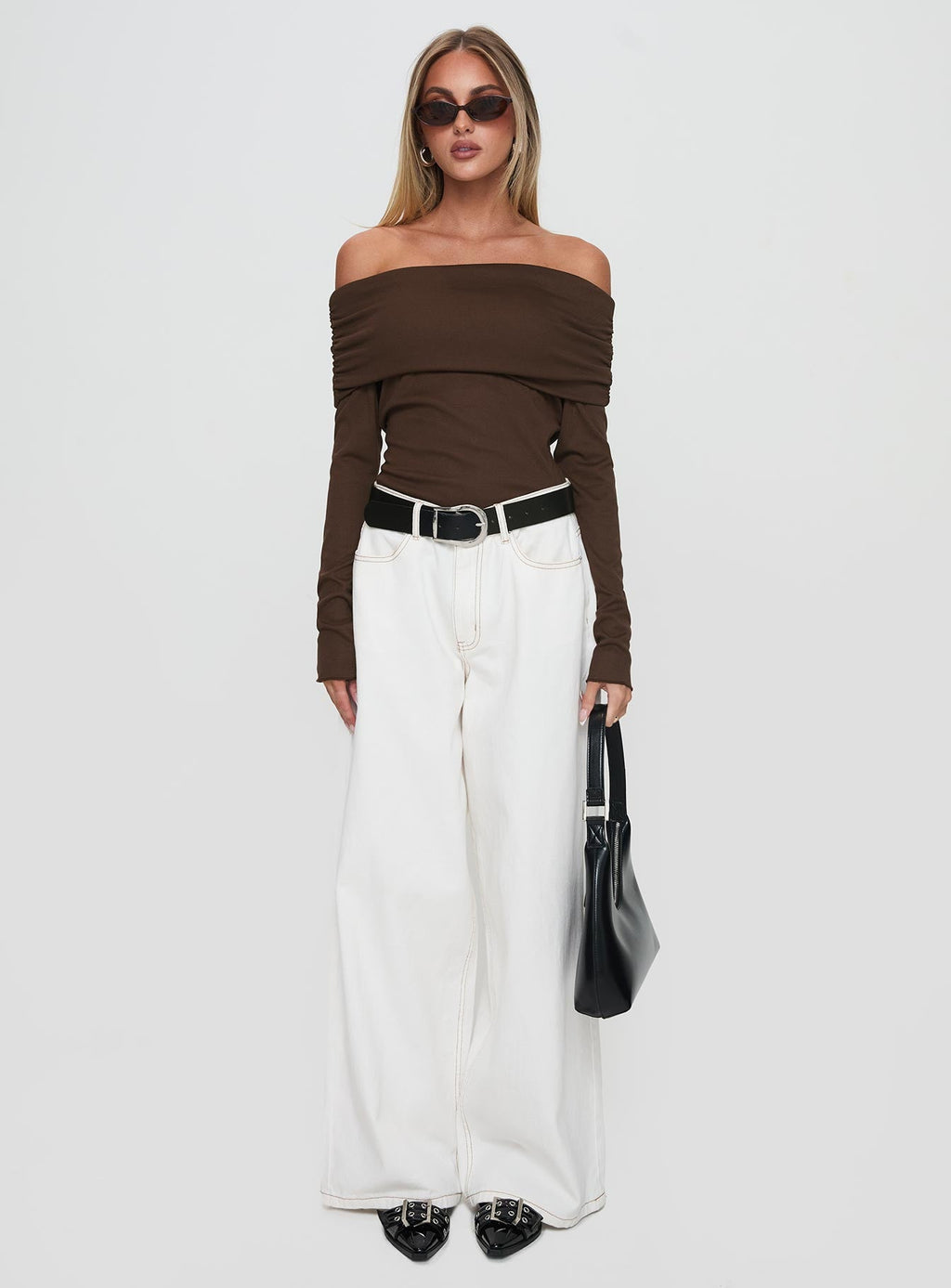 Spoilt Off The Shoulder Bodysuit Brown