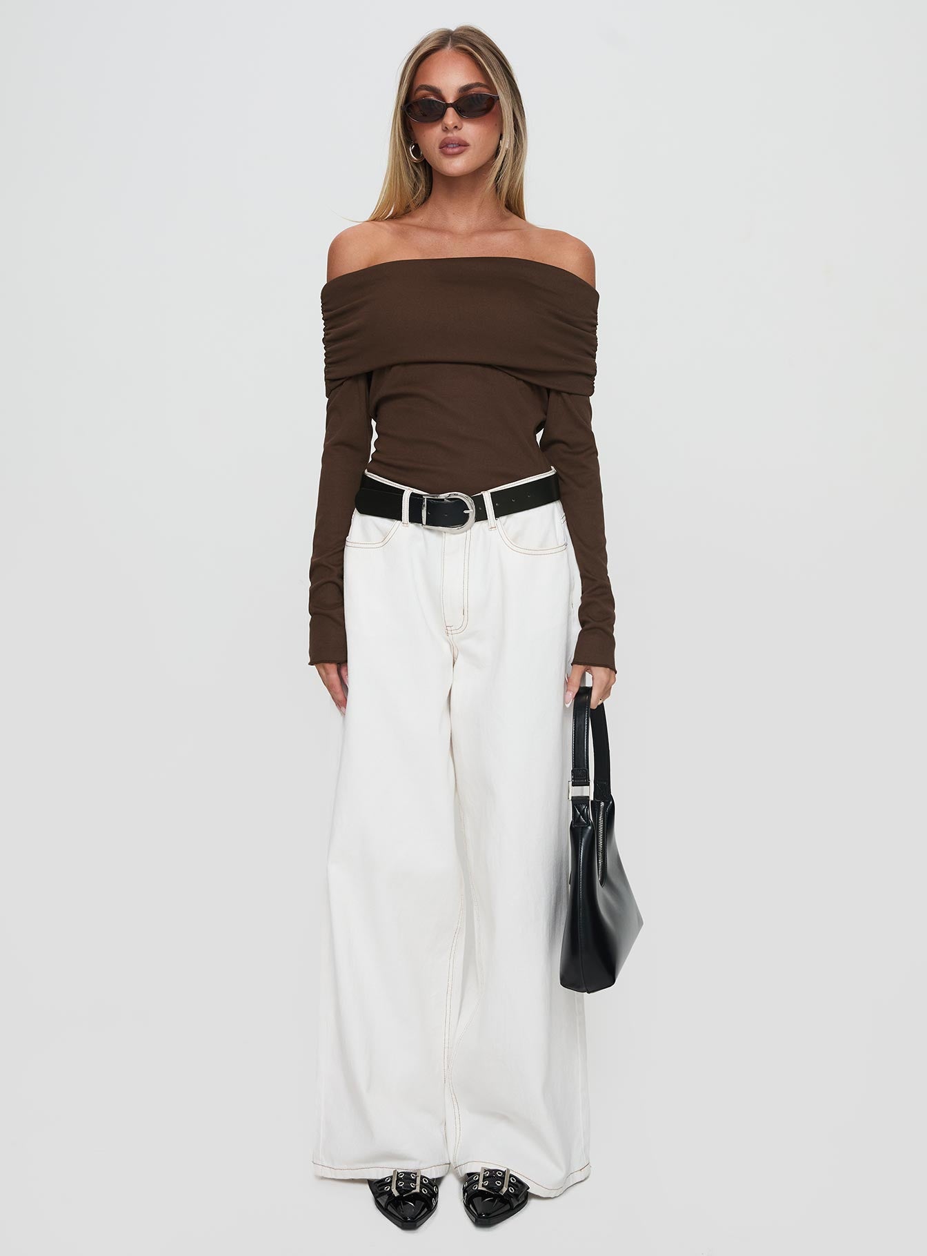 Spoilt Off The Shoulder Bodysuit Brown