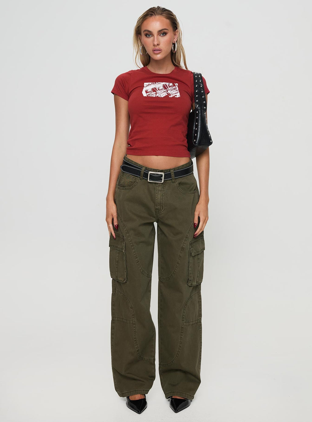 Ahstin Mid Rise Straight Leg Cargo Jeans Green