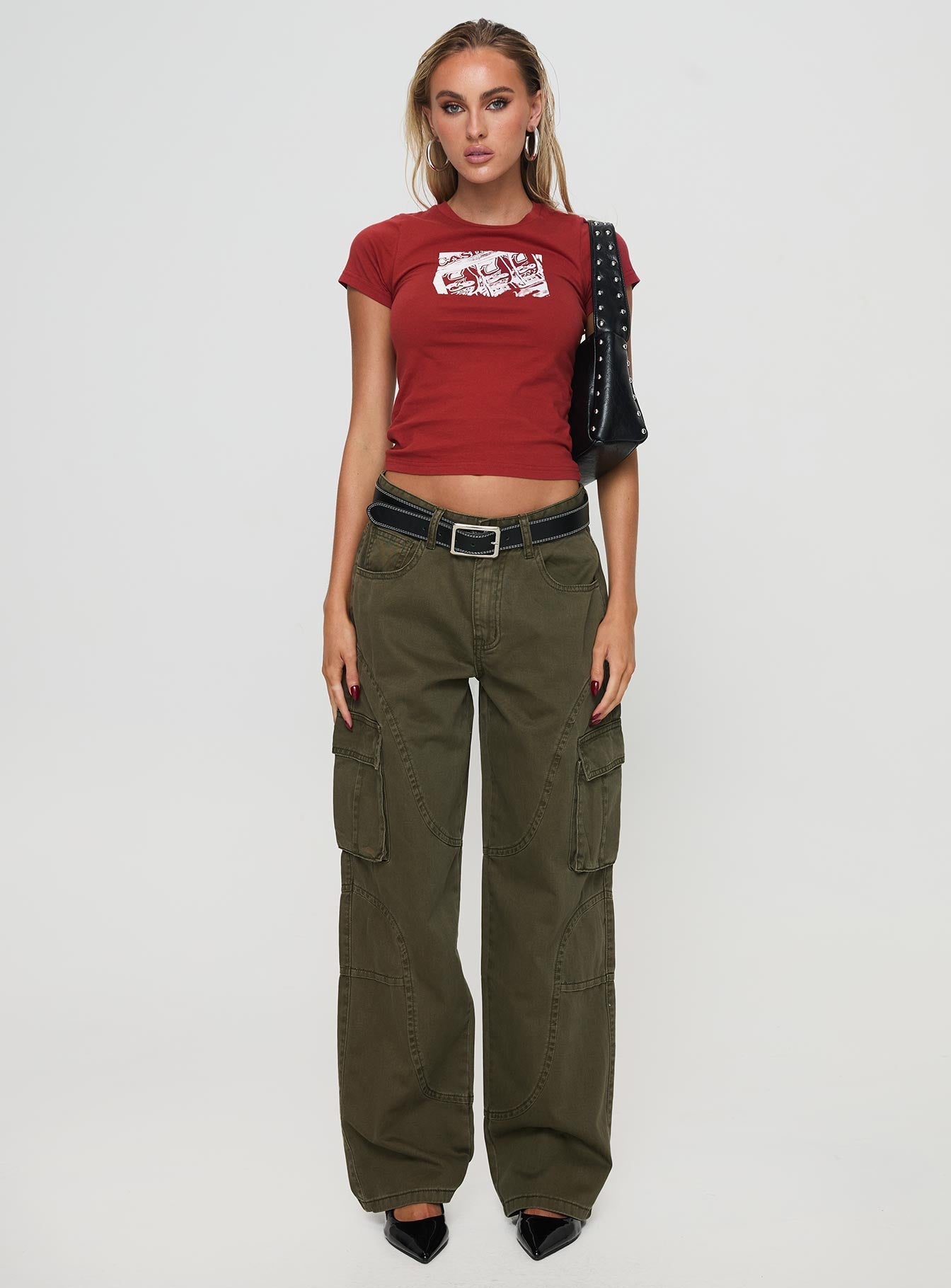 Ahstin Mid Rise Straight Leg Cargo Jeans Green