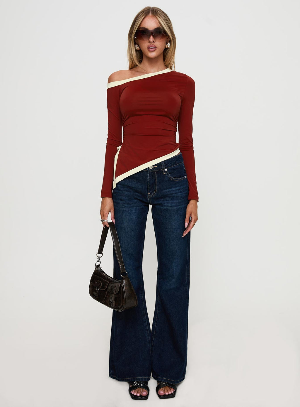 Fake Smile Long Sleeve Top Burgundy / Cream