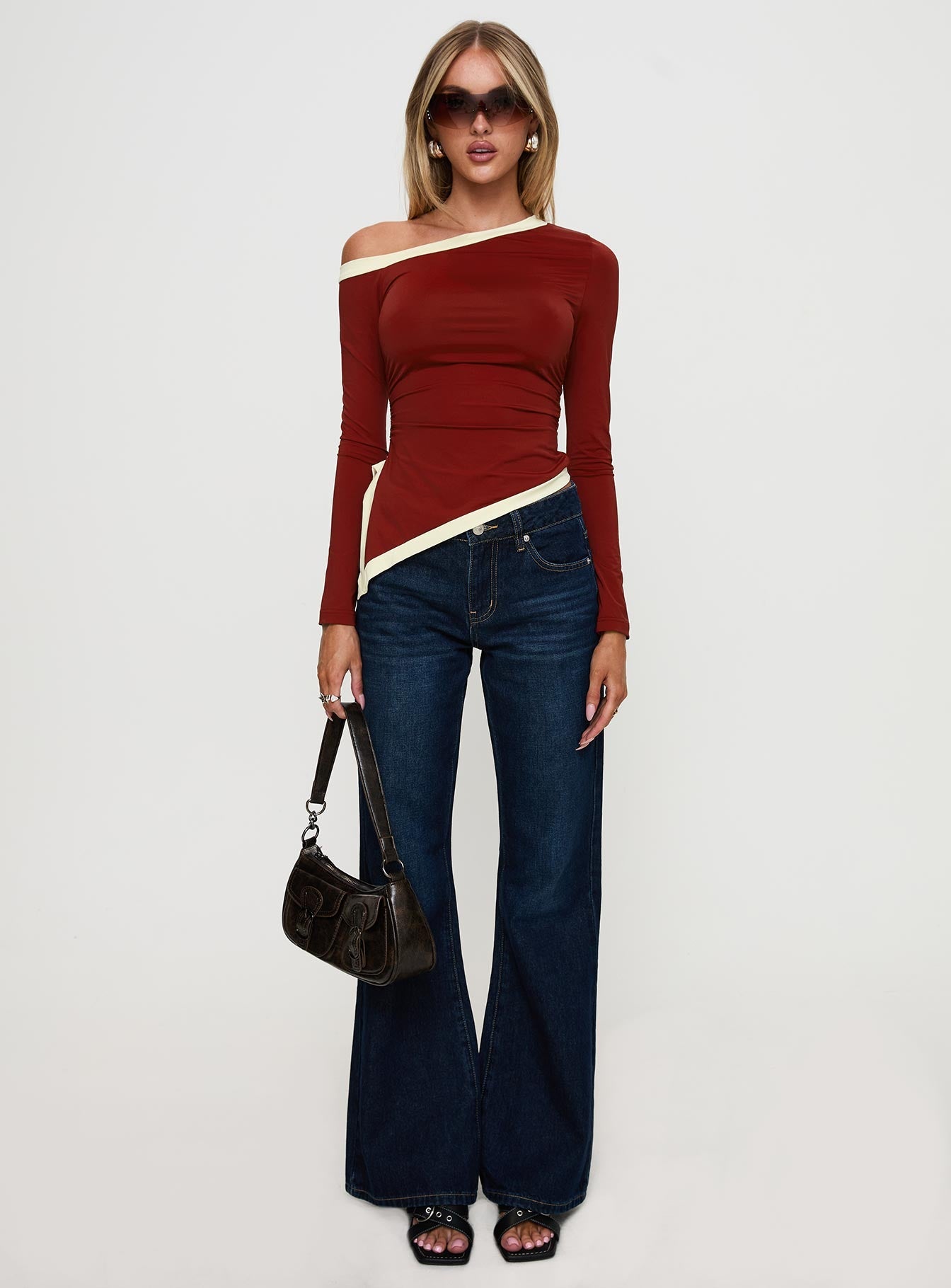 Fake Smile Long Sleeve Top Burgundy / Cream