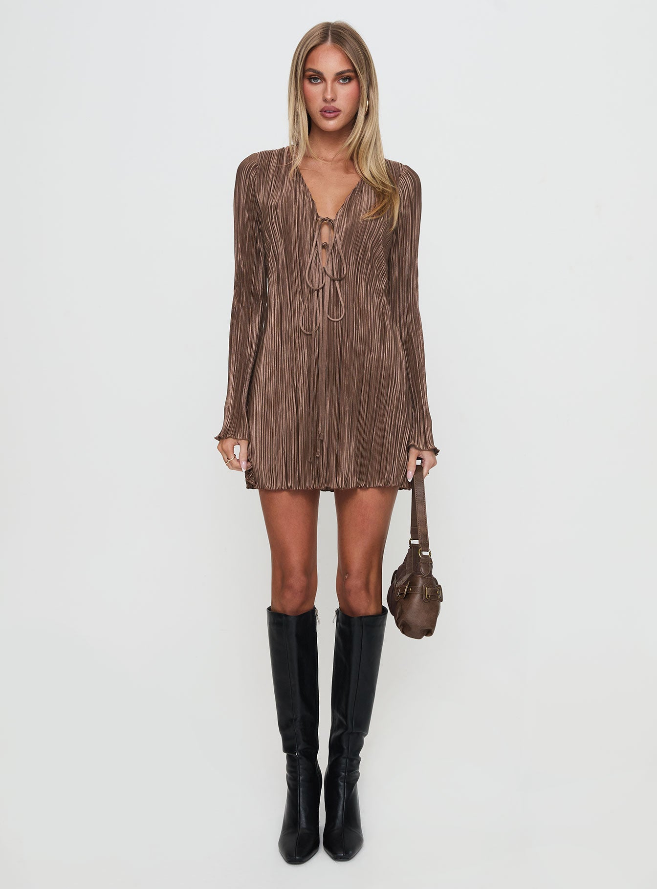 Malop Long Sleeve Mini Dress Chocolate