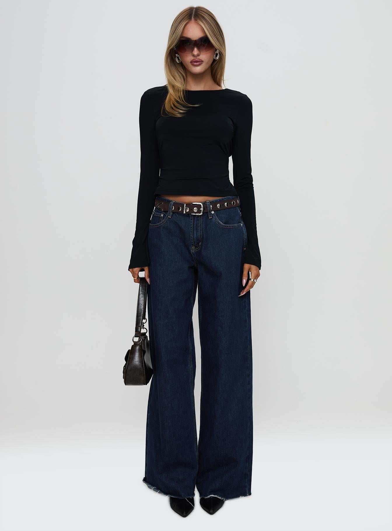 Harpur Long Sleeve Backless Top Black