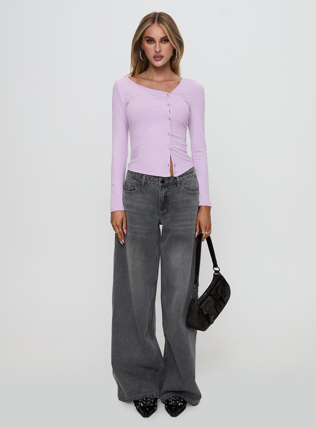 Sadira Long Sleeve Button Up Top Lilac