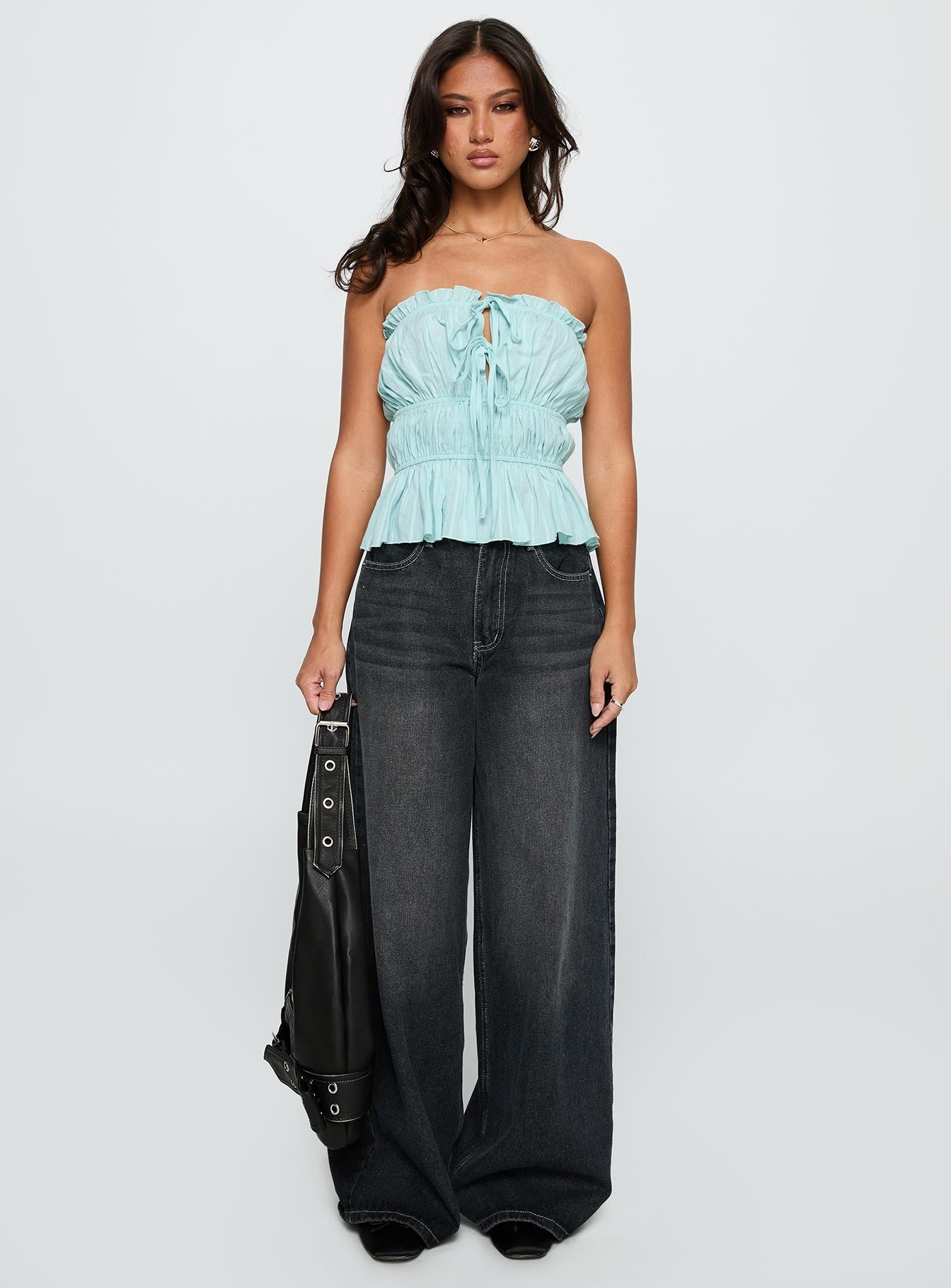 Sombre Tie Detail Strapless Top Blue