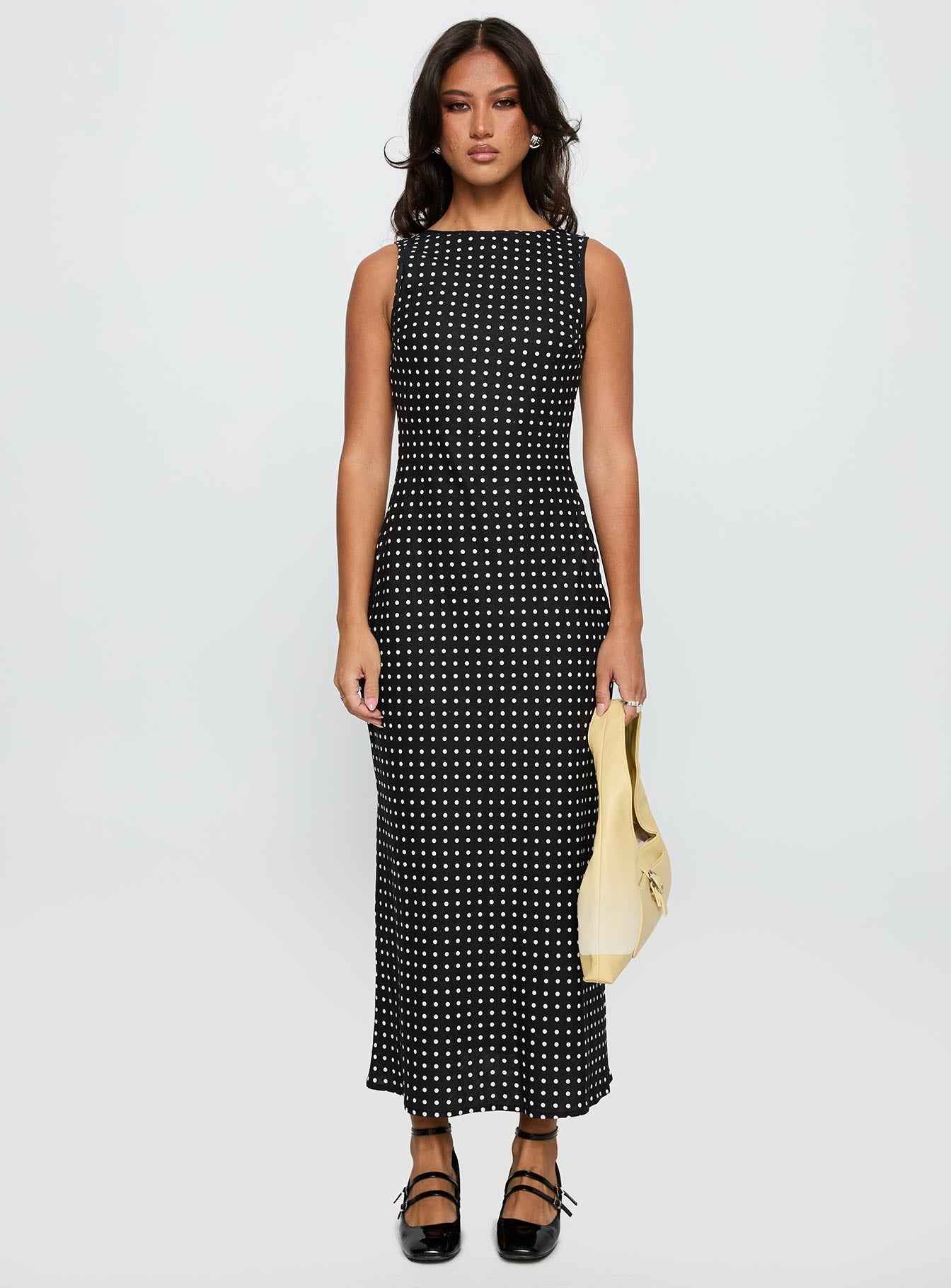 Voyager Linen Blend Midi Dress Black Polka