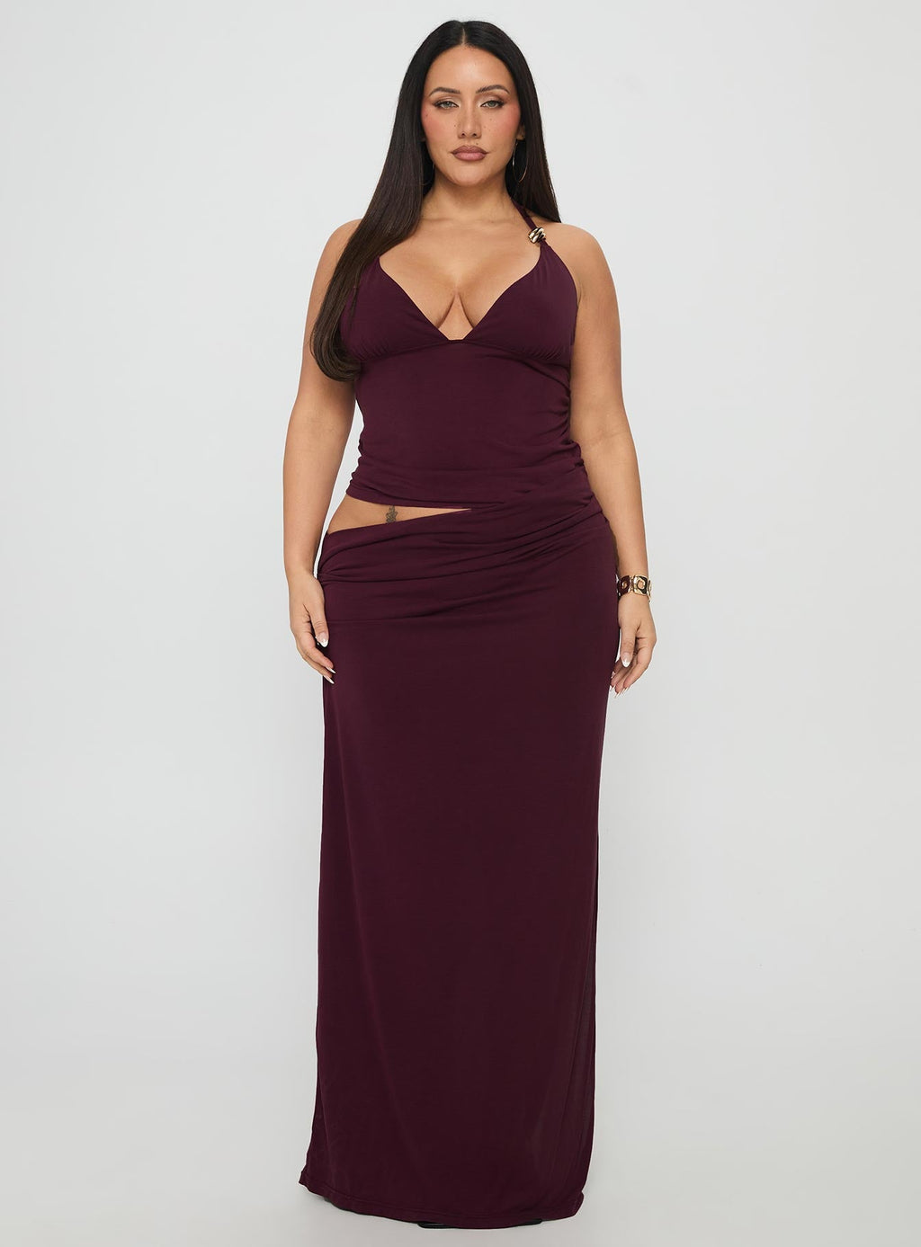 Imeraldia Hardware Halter Maxi Dress Currant Curve