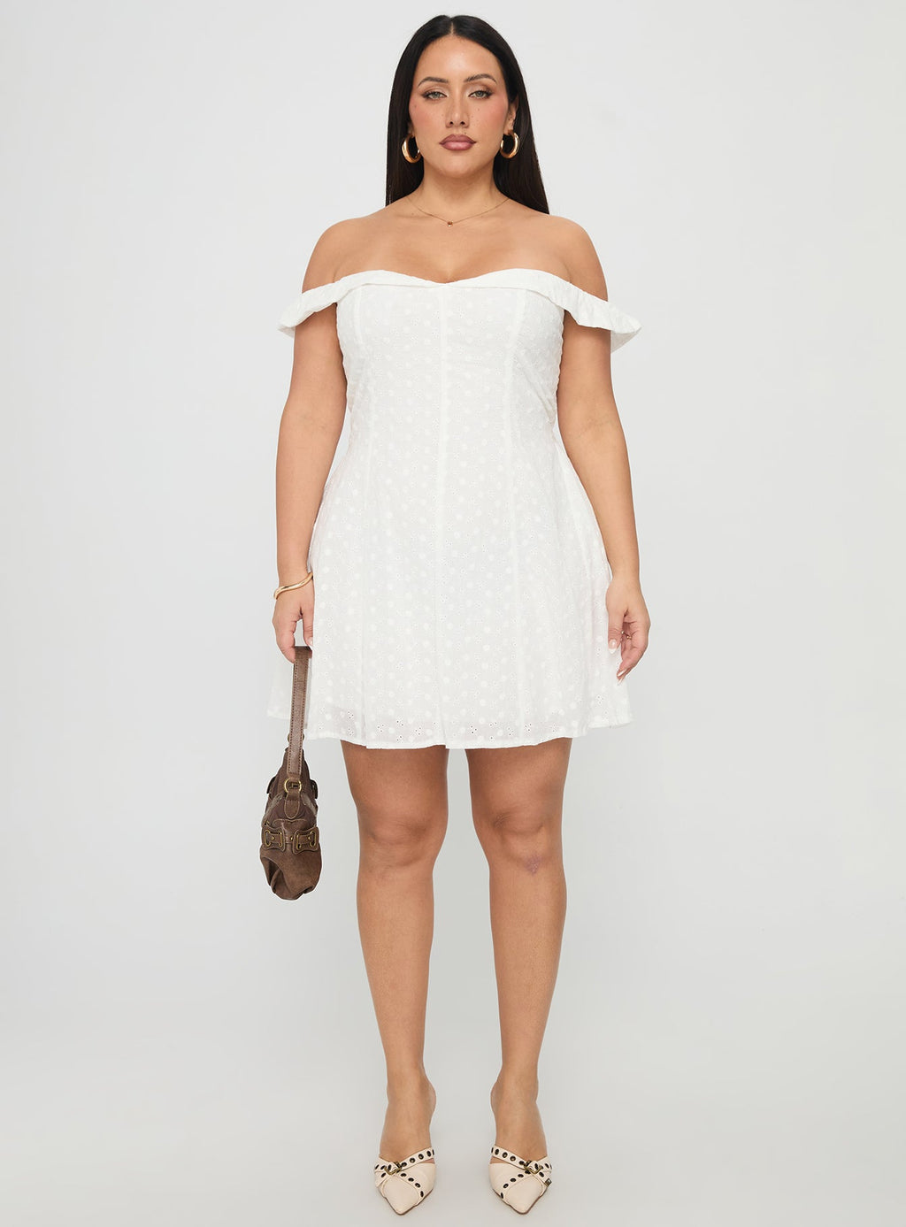 Rosebud Broderie Off The Shoulder Mini Dress White Curve