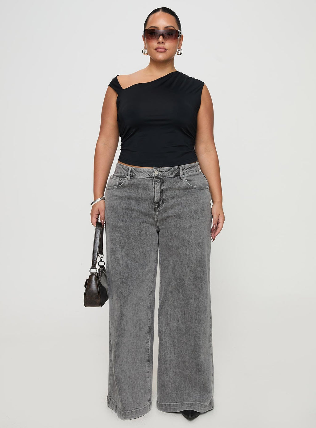 Wolfie High Rise Wide Leg Slouchy Jeans Steel Curve