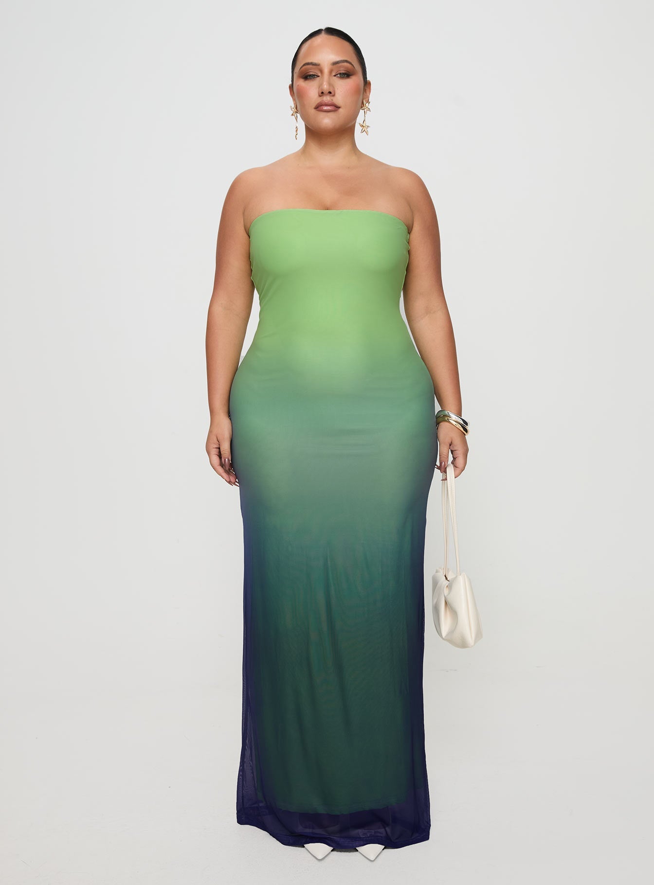 Stolen Love Strapless Maxi Dress Blue / Green Ombre Curve