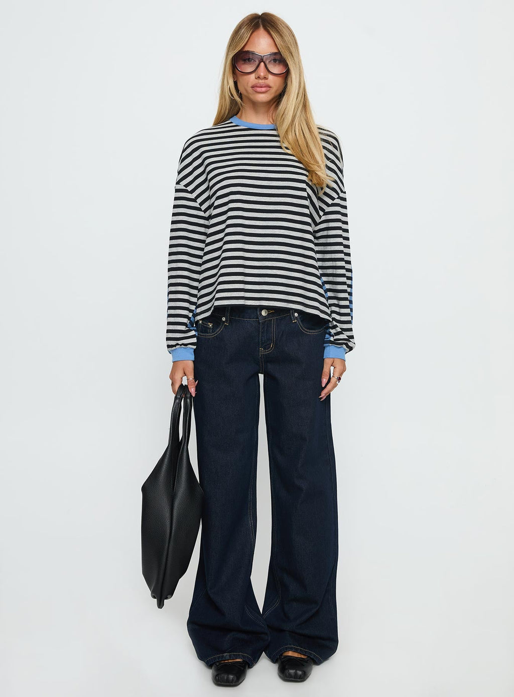 Taysha Long Sleeve Top Black / Grey Stripe