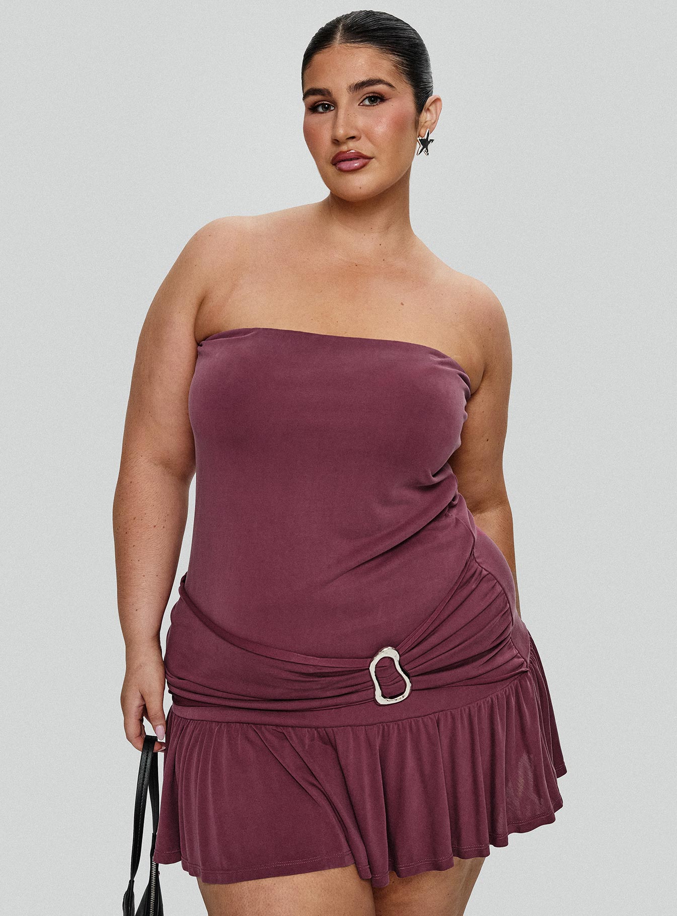 Love Lingers Strapless Mini Dress Burgundy Curve