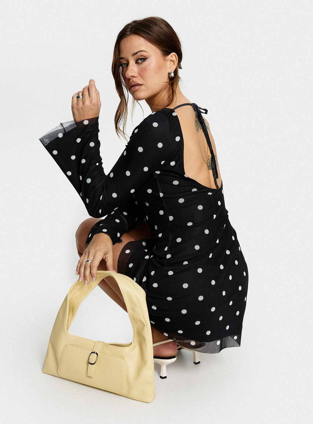 Lukea Long Sleeve Mini Dress Black Polka Dot