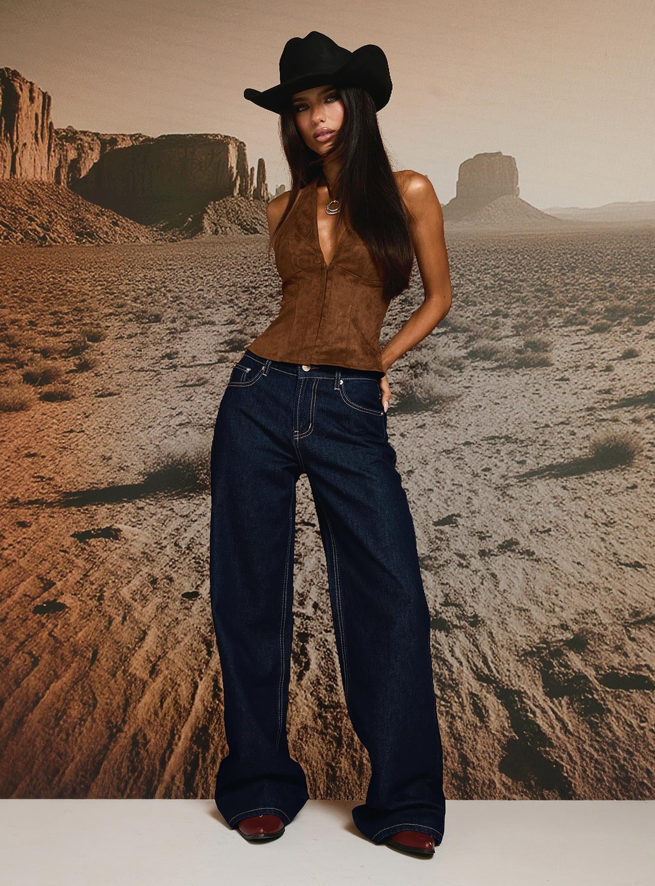 Dalyah Faux Suede Halter Top Brown