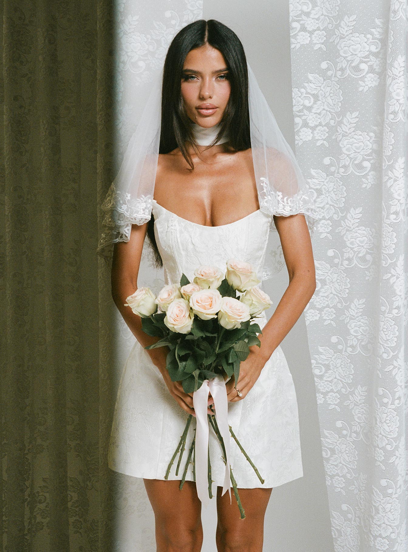 Pearla Strapless Scarf Mini Dress Ivory