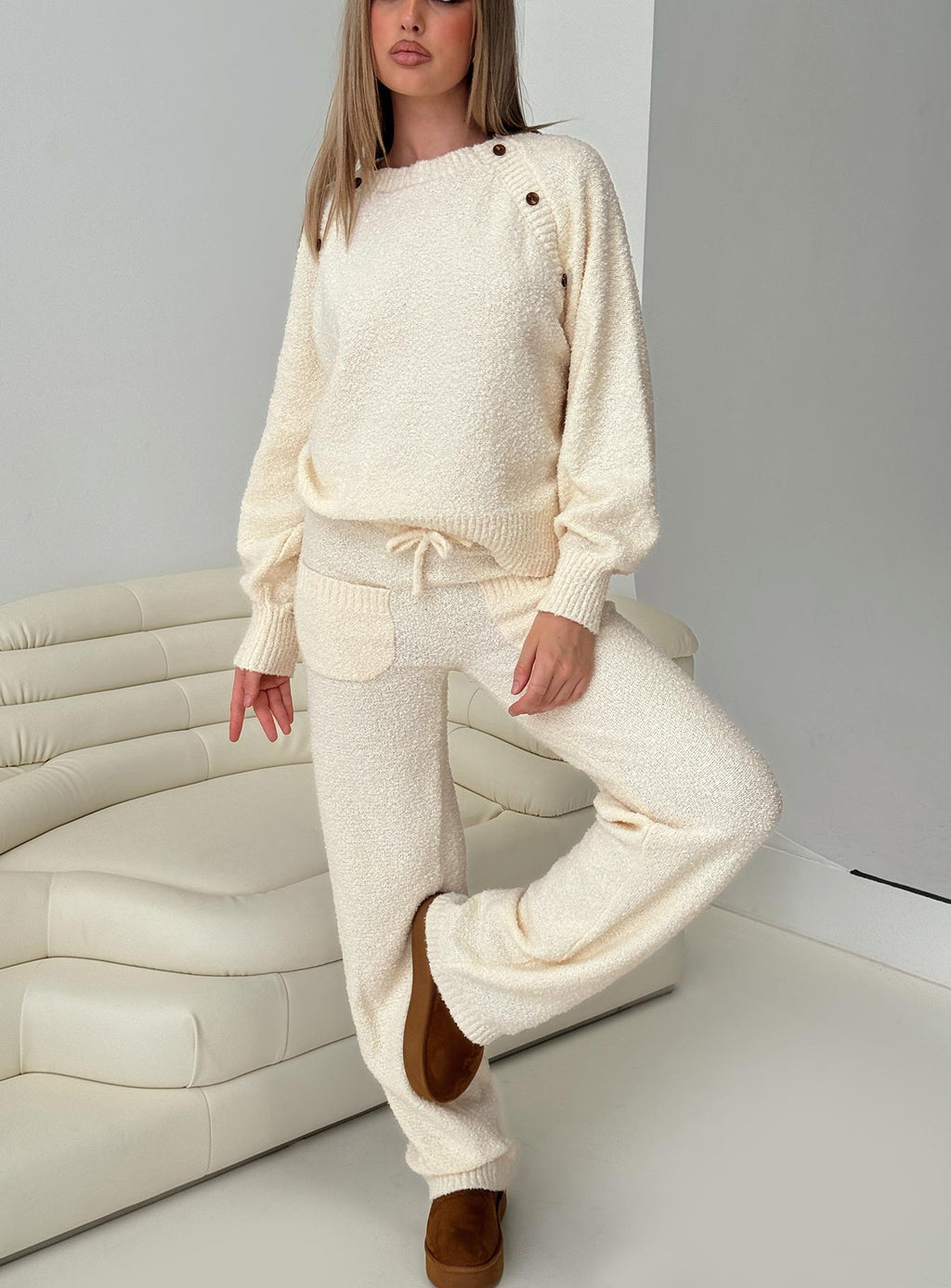 Susi Fluffy Knit Pant Ivory