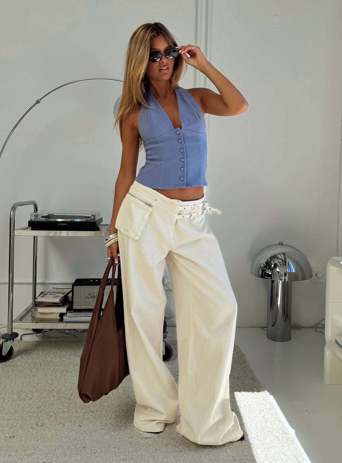 Paltrow Mid Rise Wide Leg Cargo Jeans Cream