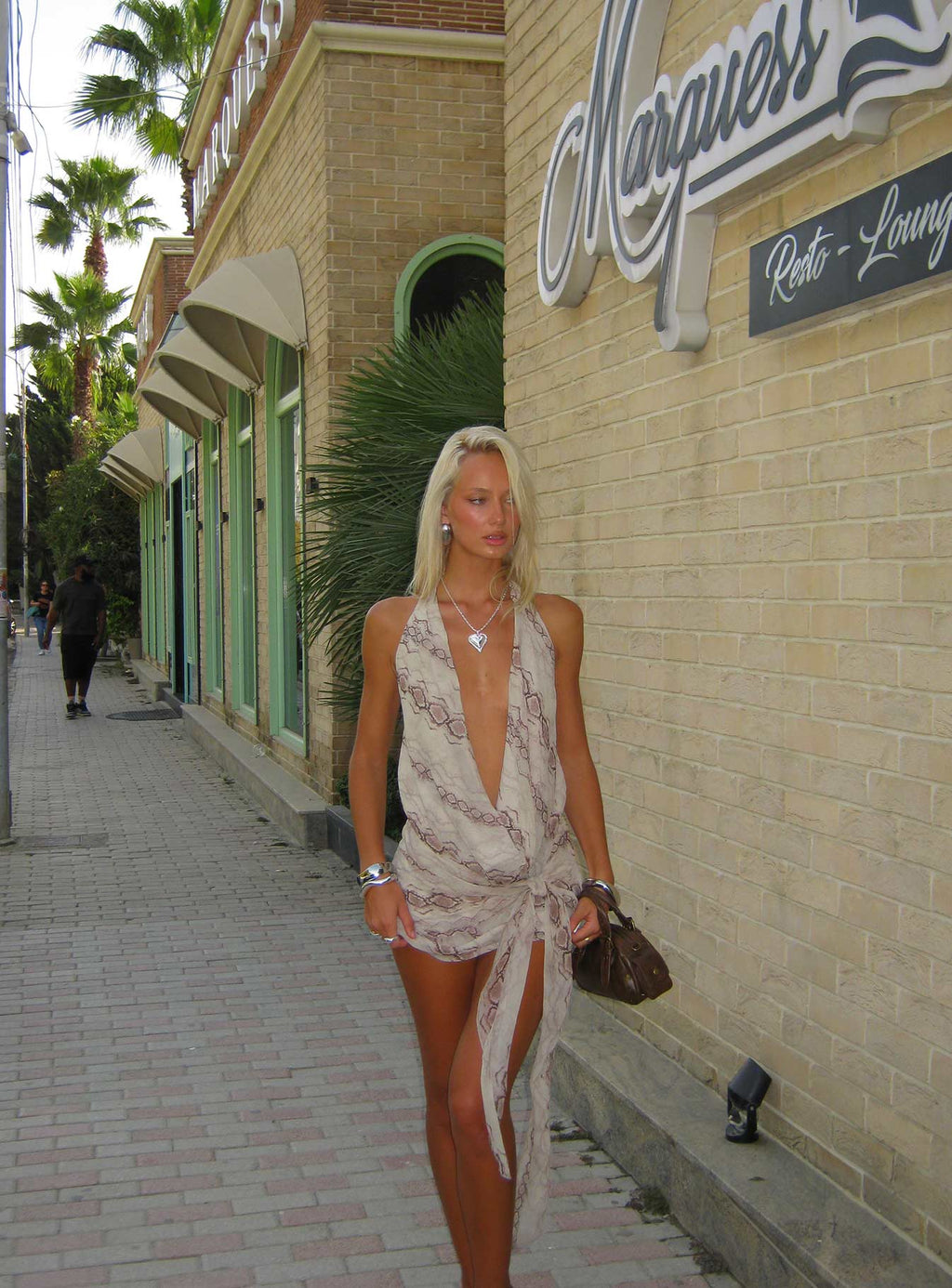 Snakepit Halter Plunge Mini Dress Snake Print