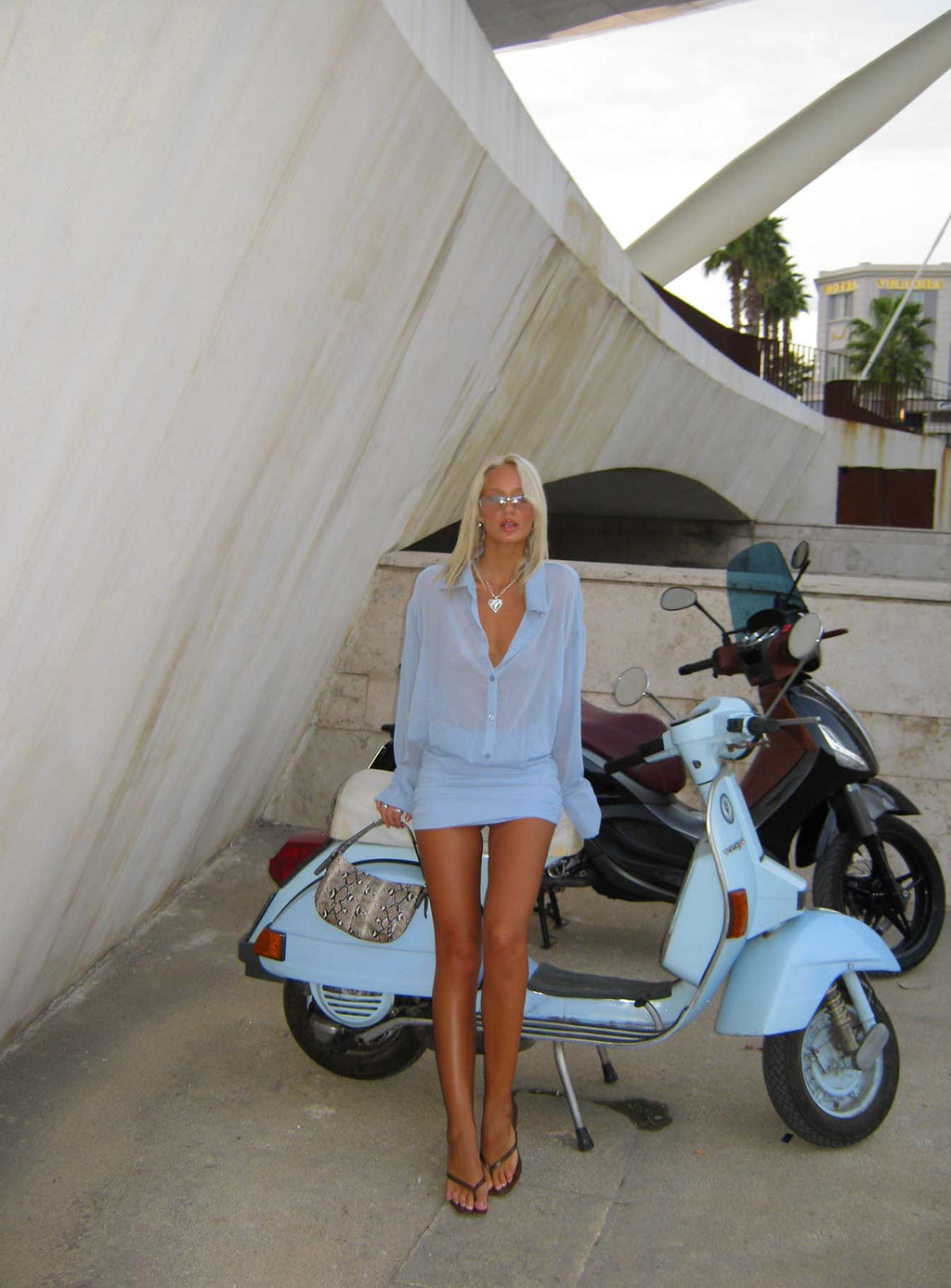 Moonrising Sheer Blouson Dress Blue