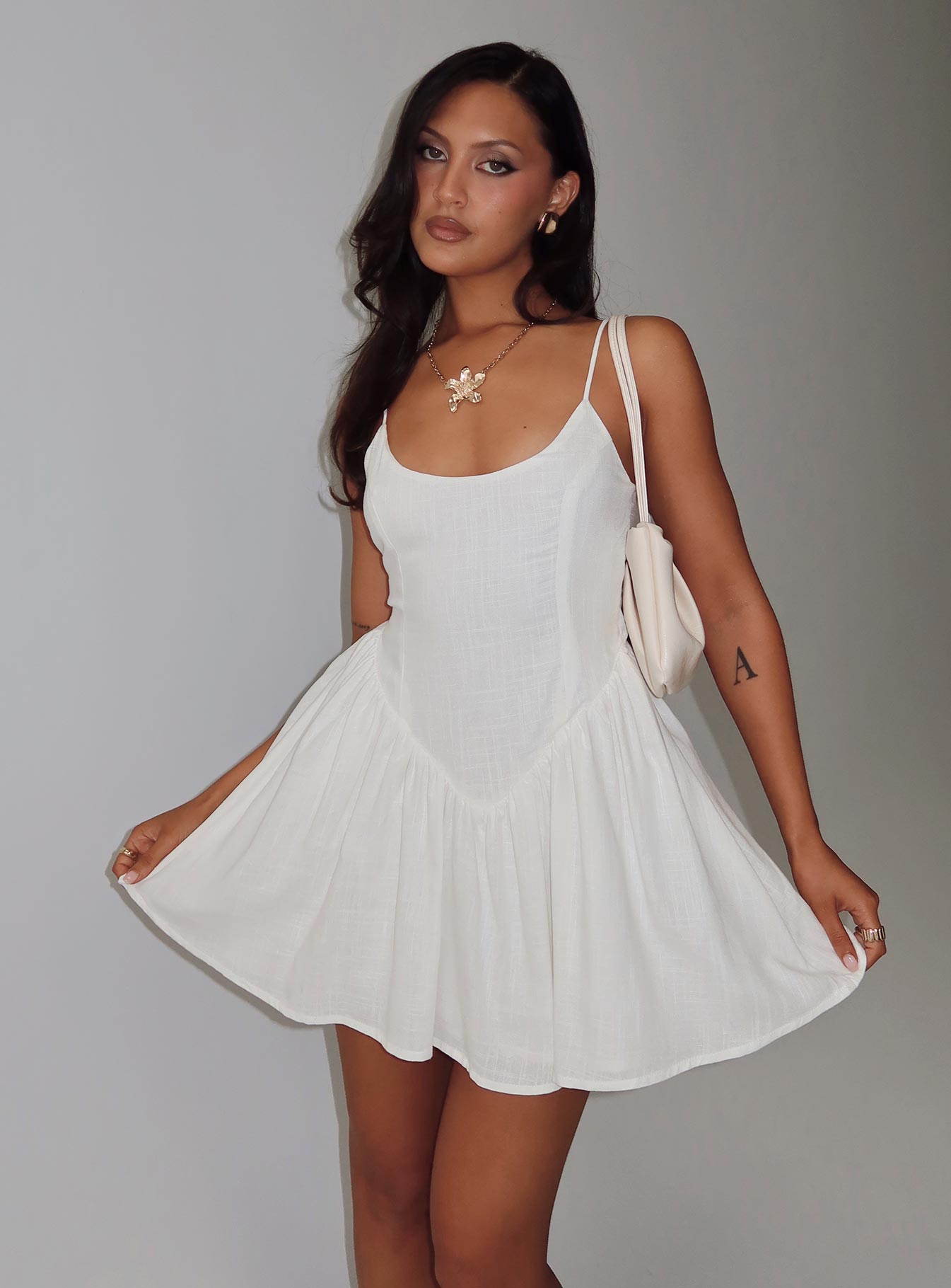 Angel Wings Tie Up Mini Dress White