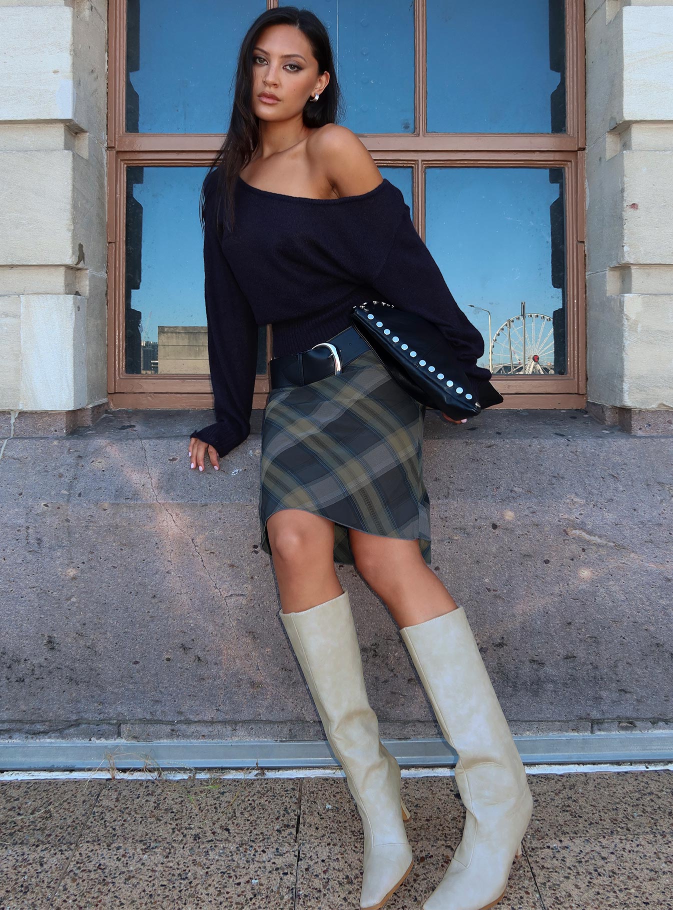 Shoreline Midi Skirt Blue Check