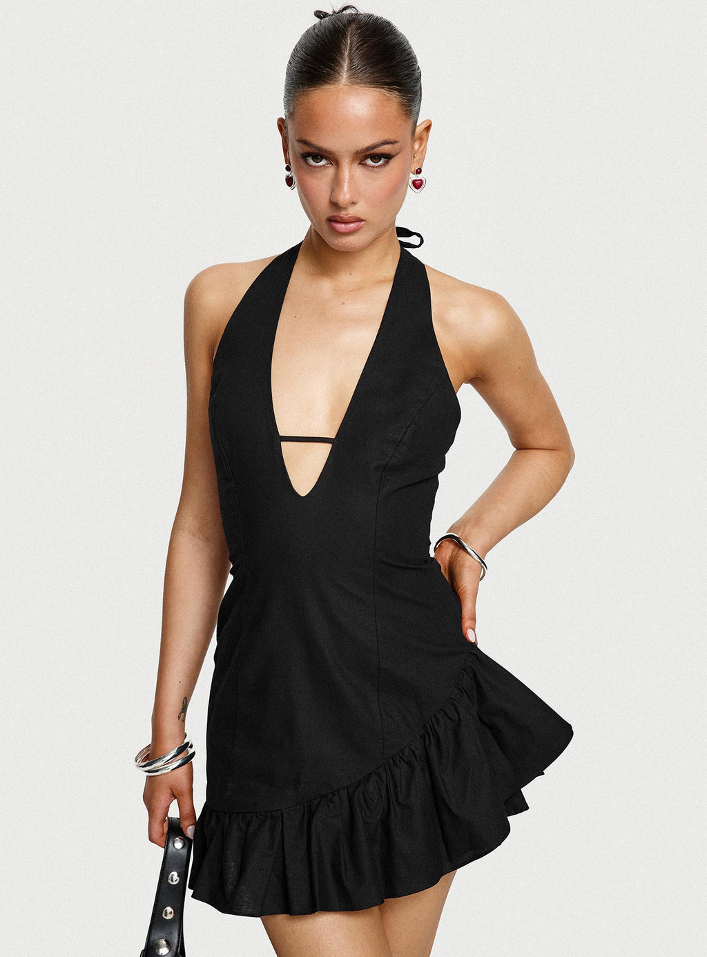 Solistaire Halter Mini Dress Black